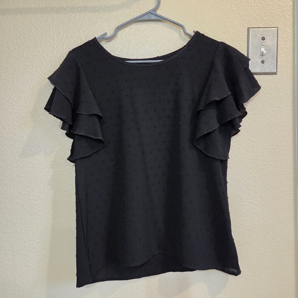 Shein Swiss Dot Butterfly Sleeve Black Blouse Size Medium Summer Spring Office - Picture 2 of 7